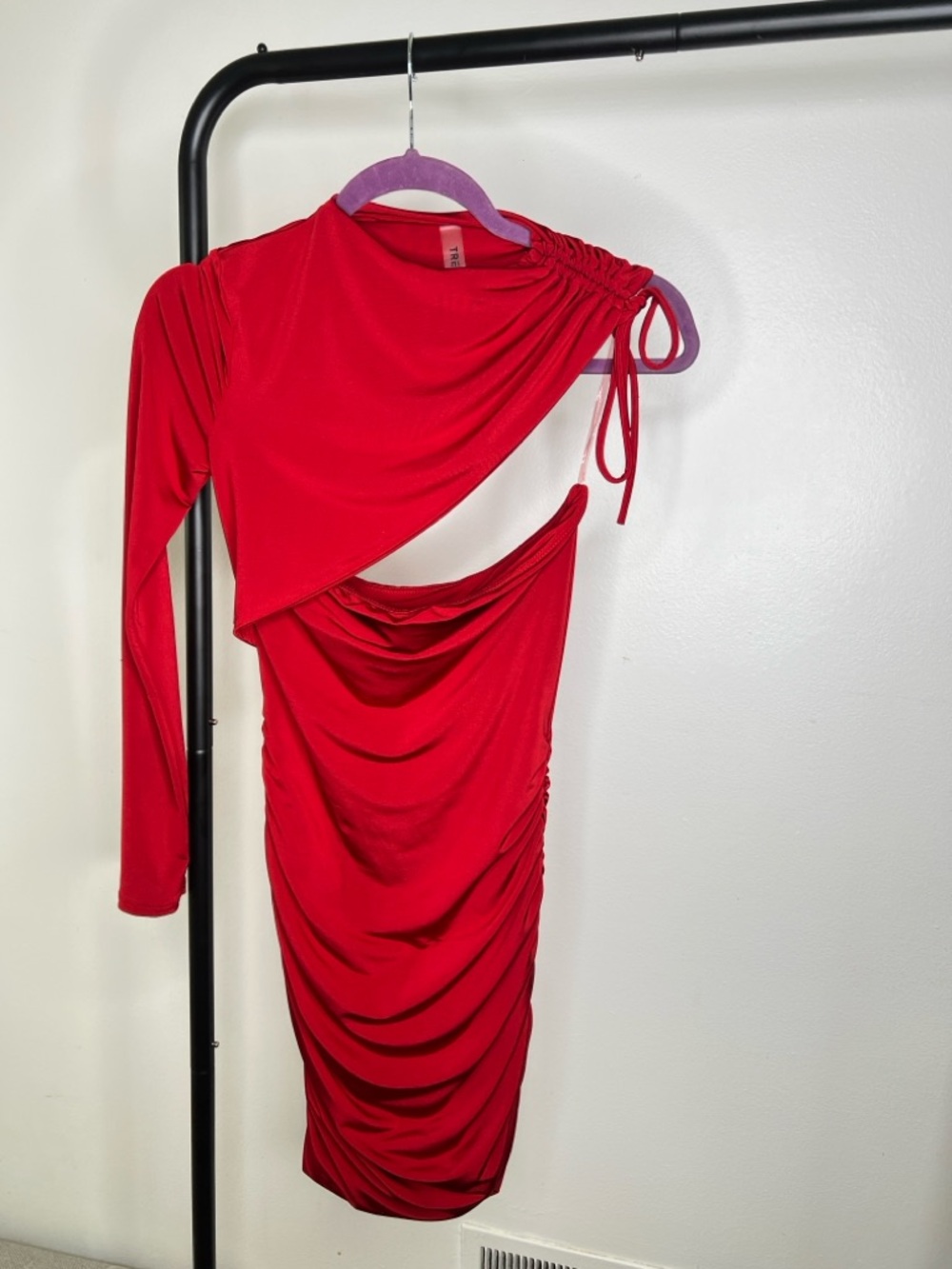 One-Shoulder Red Ruched Asymmetric Dress